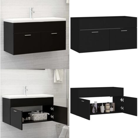 Armoire D'évier Avec Lavabo Intégré Noir Bois D