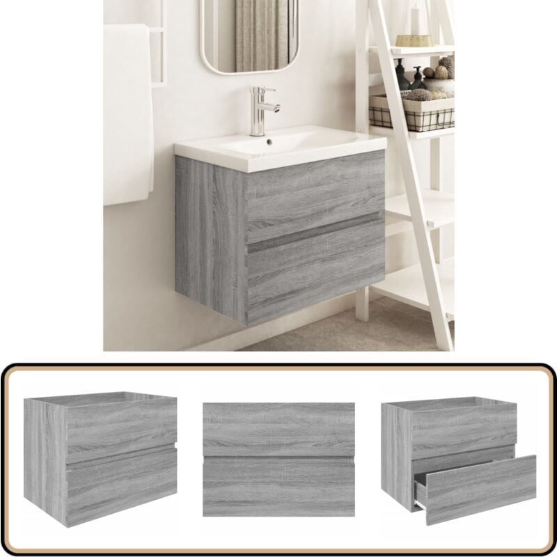 Armoire d'évier Sonoma gris 60x38,5x45 cm Bois d'ingénierie - Armoire De Salle De Bain - Meuble Vasque - Rangement Salle De Bain - Meuble Suspendu