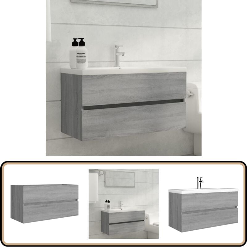 Armoire d'évier Sonoma gris 90x38,5x45 cm Bois d'ingénierie - Meuble De Salle De Bain - Armoire De Salle De Bain - Meuble Sous Lavabo - Rangement