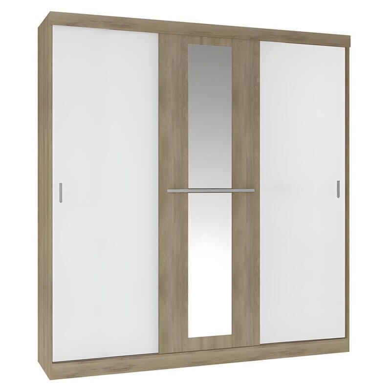 Vente-unique - Armoire 3 portes coulissantes - Avec miroir - L205 cm - Naturel et beige - didda ii