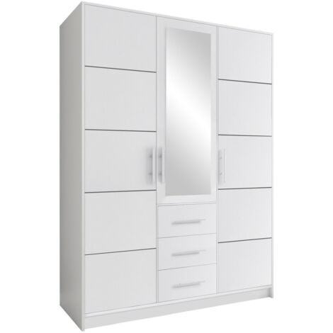 Armoire Dortivu 148, Blanc, 200x147x58cm, Portes d'armoire: Avec des charnières, Nombre d'étagères: 5
