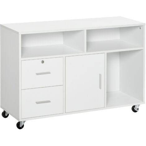 Armoire dossiers mobilier auxiliaire bureau roues étagères tiroirs polyvalente grand rangement, 100x35x65 cm, blanc