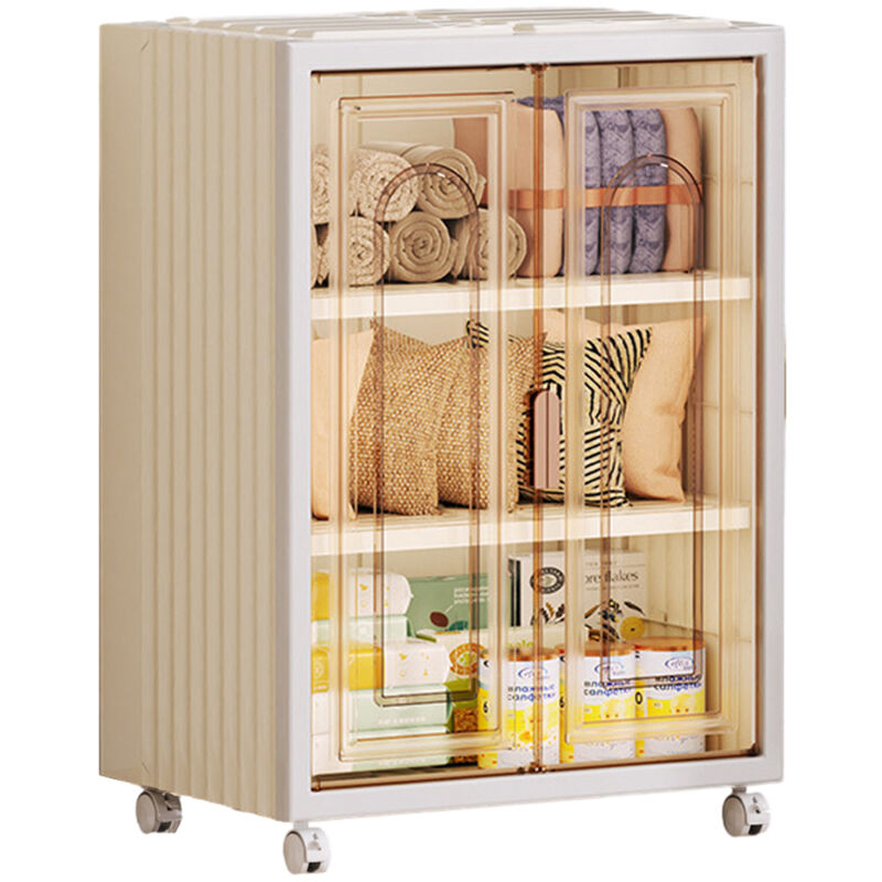 Sinbinta - Armoire Double Porte, Rangement Pliante à roulettes, Grande Caisse Rangement Empilable avec Roulettes Armoire Chambre - Trois grilles