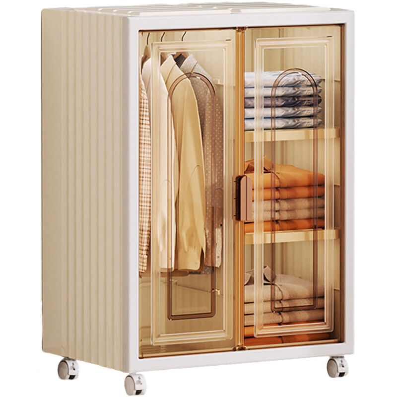 Sinbinta - Armoire Double Porte, Rangement Pliante à roulettes, Grande Caisse Rangement Empilable avec Roulettes Armoire Chambre - Quatre grille