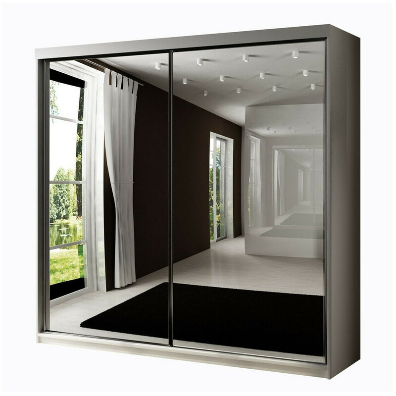 Mobilier1 - Armoire Dover 106, Blanc, 200x200x62cm, Portes d'armoire: Glissement - Blanc