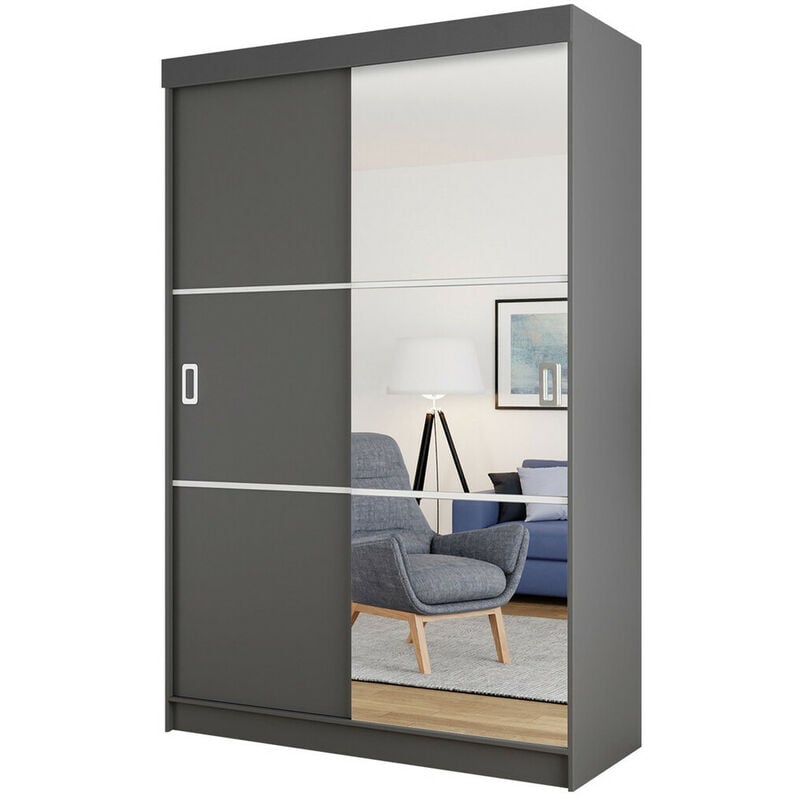 Mobilier1 - Armoire Dover 111, Graphite, 205x138x60cm, Portes d'armoire: Coulissantes, Nombre d'étagères: 0