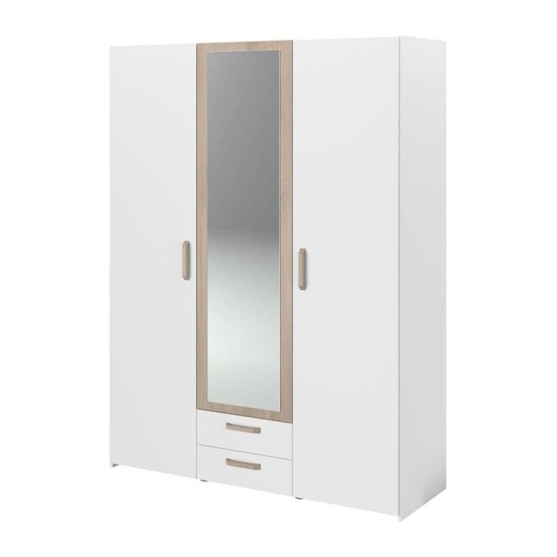 Parisot - Armoire dream 3 portes - Panneau de particules - Miroir - Décor blanc - L150 x H200 x P52 cm