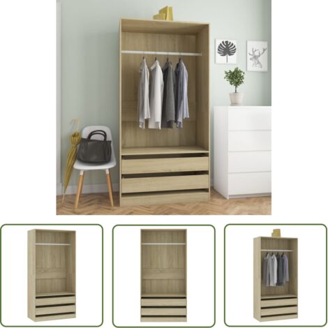 Armoire dressing 1 penderie 2 tiroirs 100cm - Collection Kodok-Chêne clair