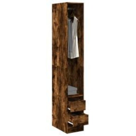 Armoire dressing 1 penderie 2 tiroirs 30cm - Collection Kodok-Marron fumé