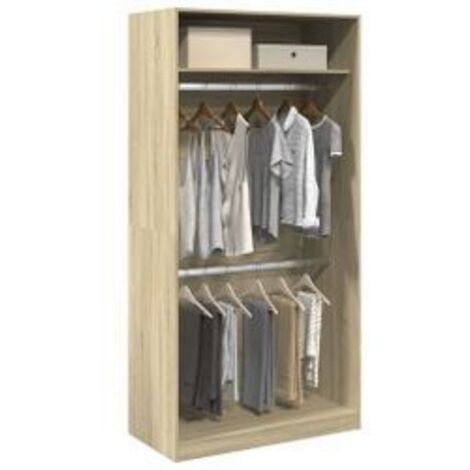Armoire dressing 2 penderies 1 étagère 100cm - Collection Laker-Chêne clair