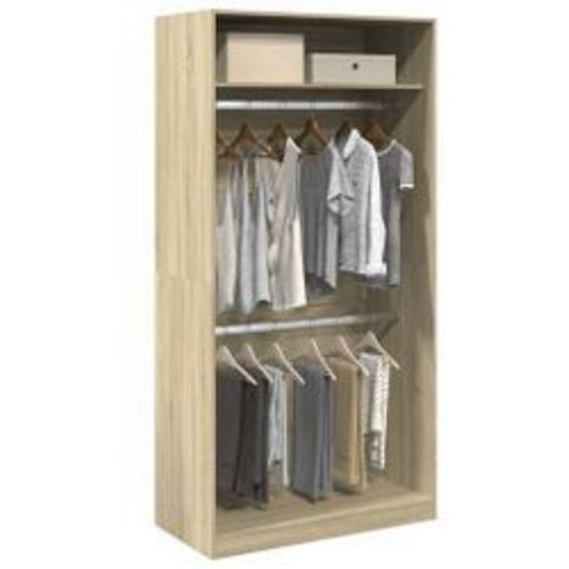 Armoire dressing 2 penderies 1 étagère 100cm - Collection Laker-Chêne clair