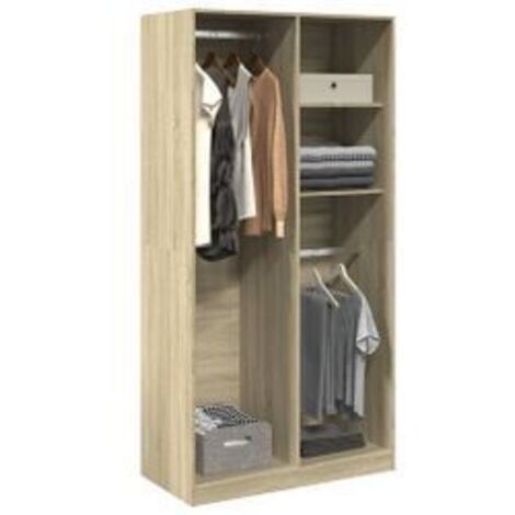 Armoire dressing 2 penderies 2 étagères 100cm - Collection Drazer-Chêne clair