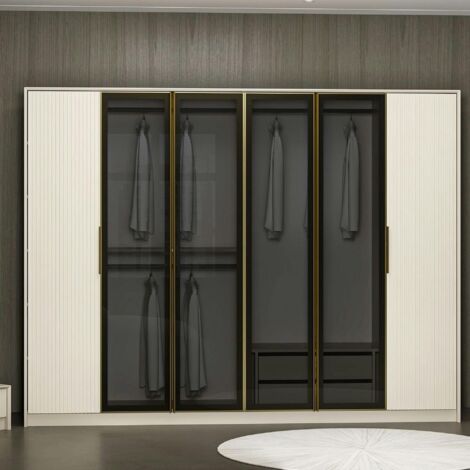Armoire dressing blanc 4 portes verre H 210 cm BYRON