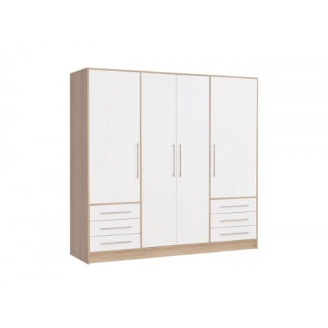 Armoire dressing blanc et aspect chêne clair 4 portes - FARO - Blanc