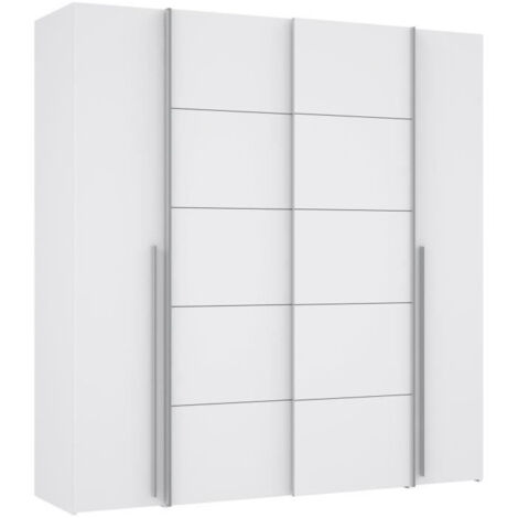 Armoire dressing blanc mat 2 portes coulissantes + 2 battantes – 2 penderies – L200 x P61 x H210 cm – Aménagement optimisé pour rangement