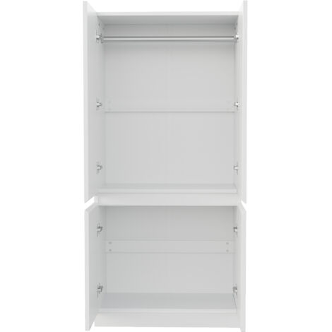 Armoire Dressing Blanche 70x40x170cm, Double Porte avec Grands Compartiments Rangement