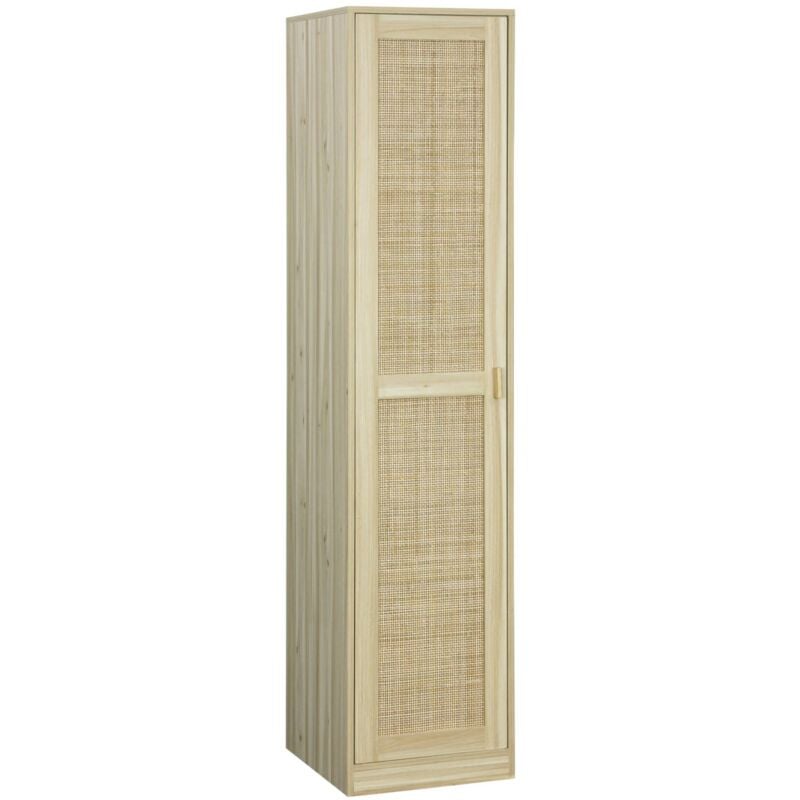 armoire dressing cannage et effet bois. garde-robe 1 porte. 5 étagères - naturel