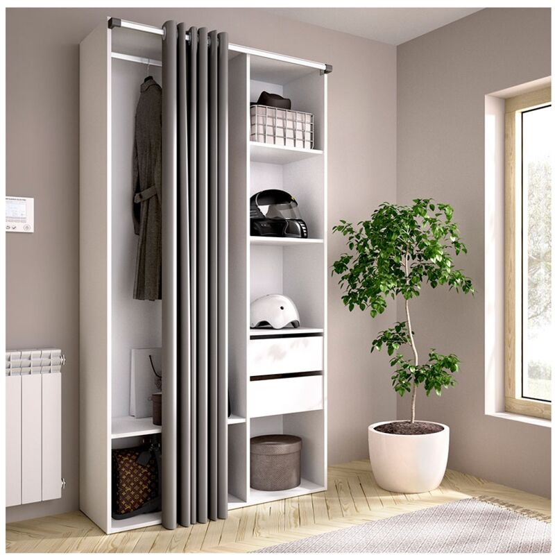 Armoire dressing compacte avec tiroirs, étagères et rideau daniel