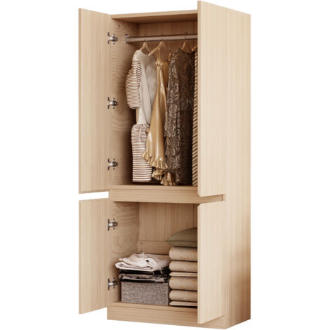 Armoire Dressing Couleur Bois 70x40x170cm, Double Porte avec Compartiments Rangement