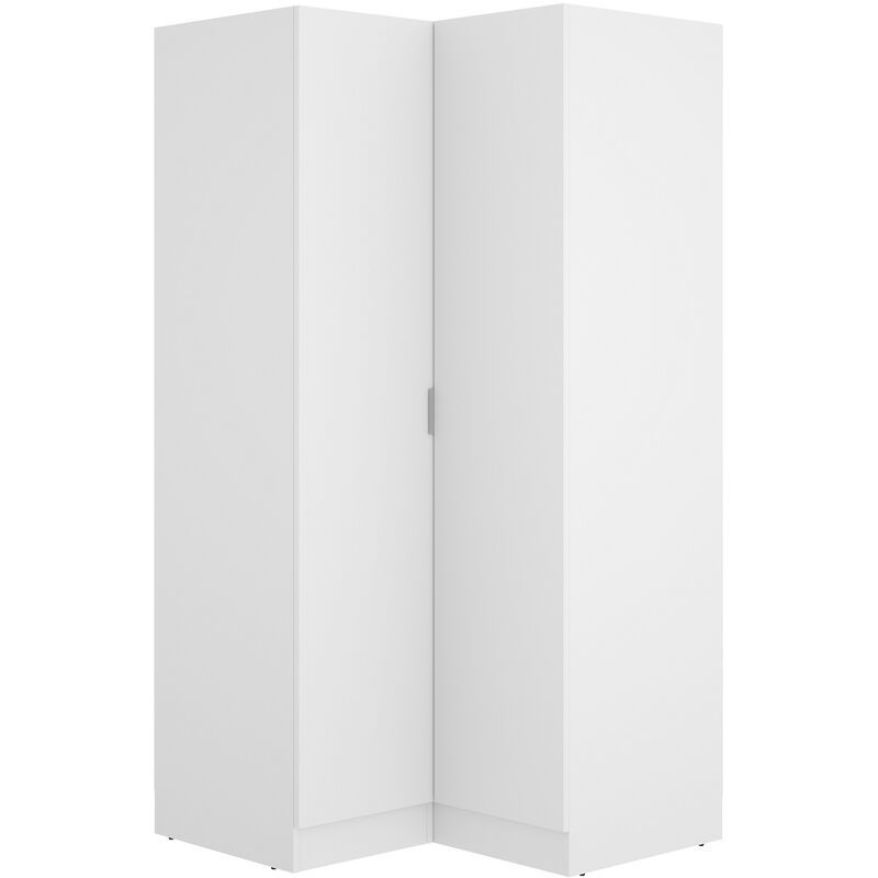 Armoire dressing d'angle en panneaux de particules mélaminés coloris blanc - Longueur 90.5 x Profondeur 92.5 x Hauteur 184.2 cm Pegane