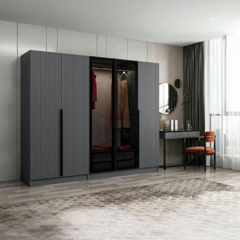 Armoire dressing design gris 2 portes verre BYRON