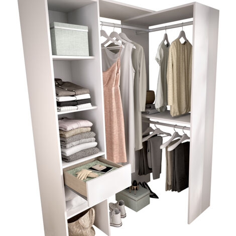 Armoire dressing double en bois mélaminé coloris blanc  - Longueur 98 x Profondeur 41 x Hauteur 187 cm