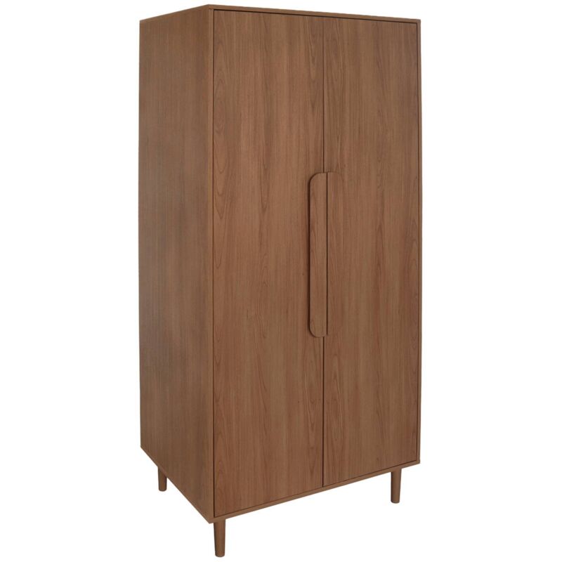 Armoire dressing effet bois de noyer 2 portes. étagères et penderie - L 80 x P 55 x H 180cm - Juliana