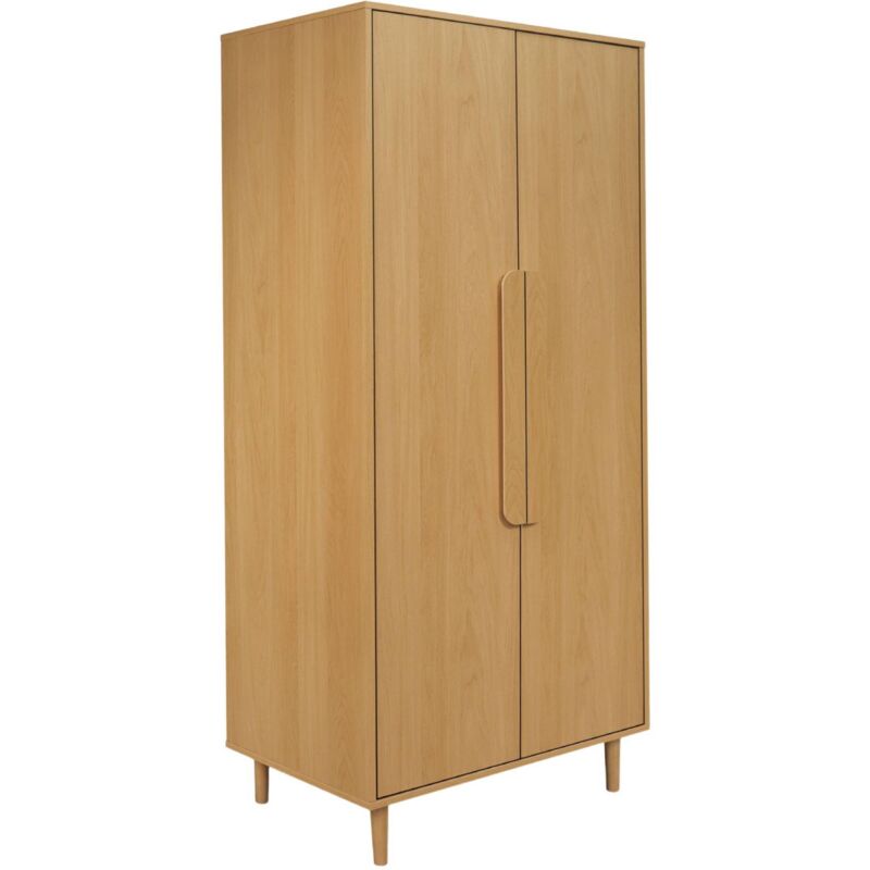 Armoire dressing décor bois de chêne 2 portes. étagères et penderie - L 80 x P 55 x H 180cm - Juliana