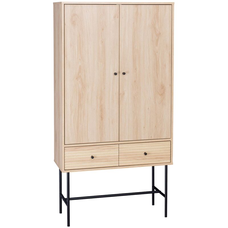 Armoire dressing effet bois rainuré 2 portes. 2 tiroirs. 3 étagères. buffet haut. vaisselier