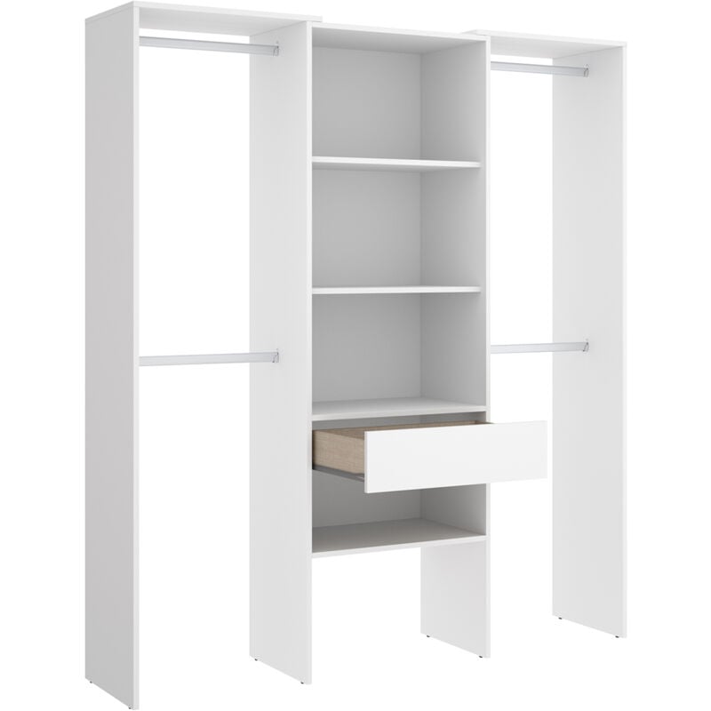 Armoire dressing en bois mélaminé avec 1 colonne et penderies coloris blanc - Longueur 160 x Profondeur 50 x Hauteur 187 cm