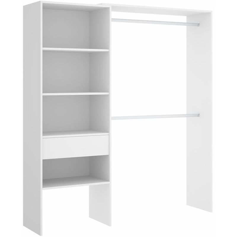 Pegane - Armoire dressing en panneau de particules mélaminés avec un tiroir coloris blanc - Longueur 160 x Profondeur 40 x Hauteur 187 cm