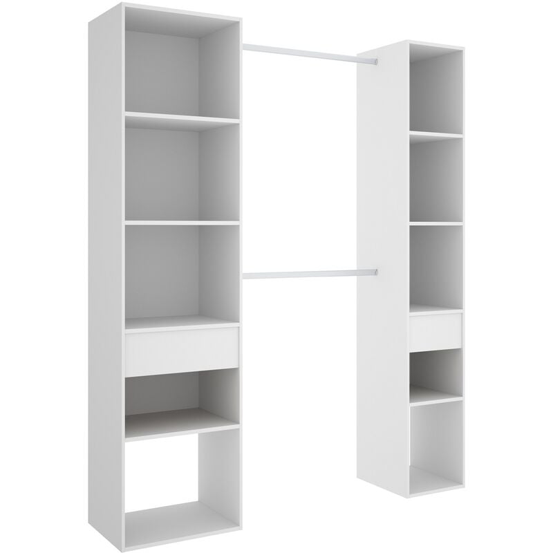 Armoire dressing en panneaux de particules mélaminés avec 2 tiroirs coloris blanc - Longueur 198 x Profondeur 50 x Hauteur 205cm -PEGANE-