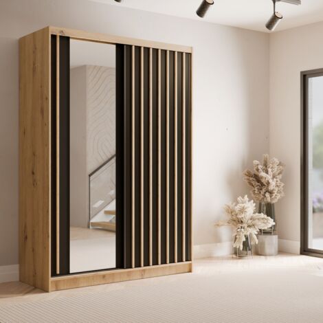 Armoire dressing moderne bois et noir 155cm CELIA