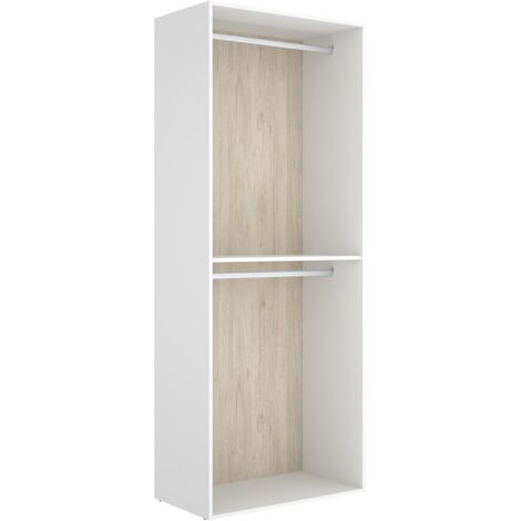 Armoire dressing ouverte avec 2 tringles et fond réversible, coloris blanc/naturel - Hauteur 204,5 x Longueur 80 x Profondeur 45 cm