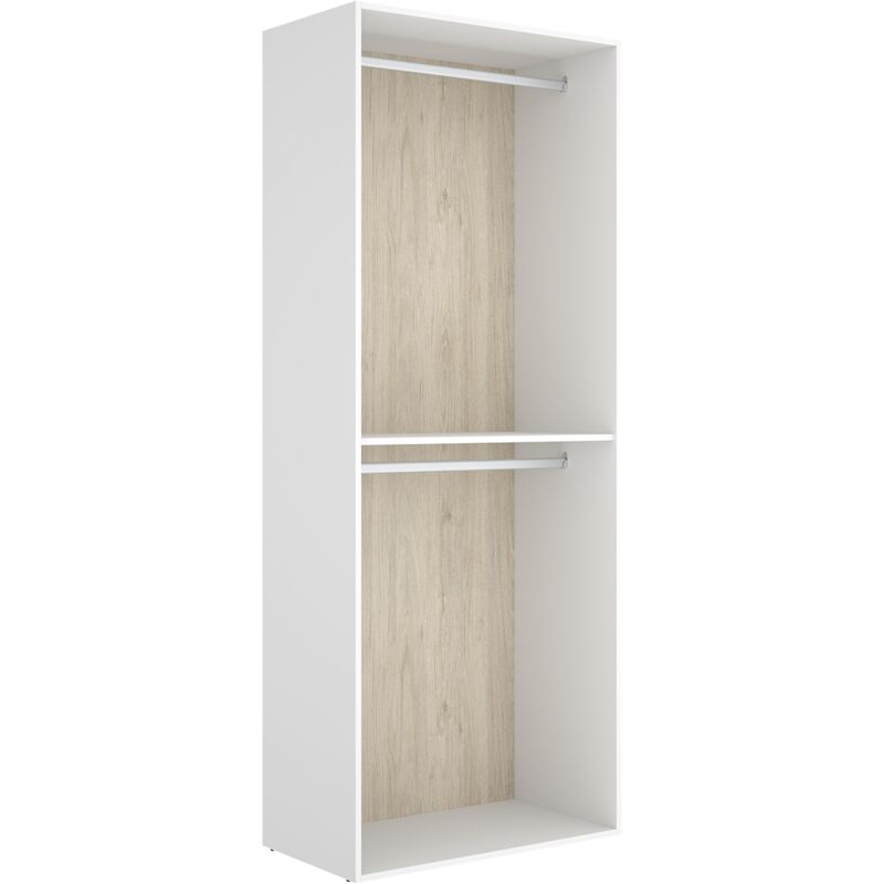 Armoire dressing ouverte avec 2 tringles et fond r&eacute;versible, coloris blanc/naturel