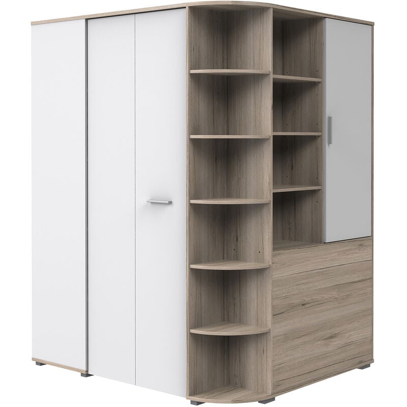 Armoire dressing placard coloris Imitation chêne San Remo, rechampis blanc - Longueur 124 x Hauteur 199 x Profondeur 148 cm Pegane