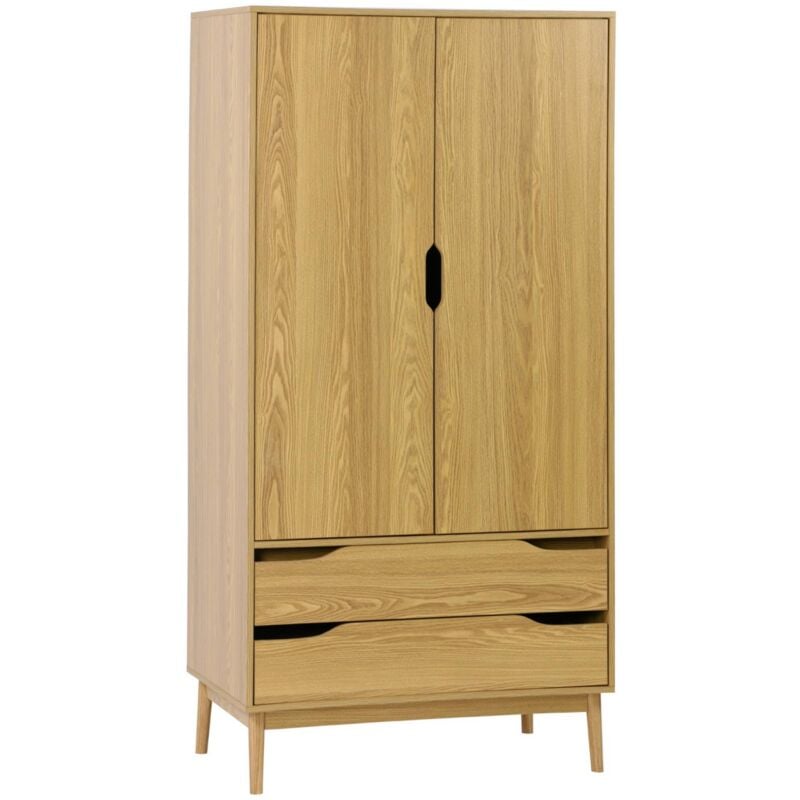 Armoire dressing vintage effet frêne 2 portes. 2 tiroirs. 1 tringle