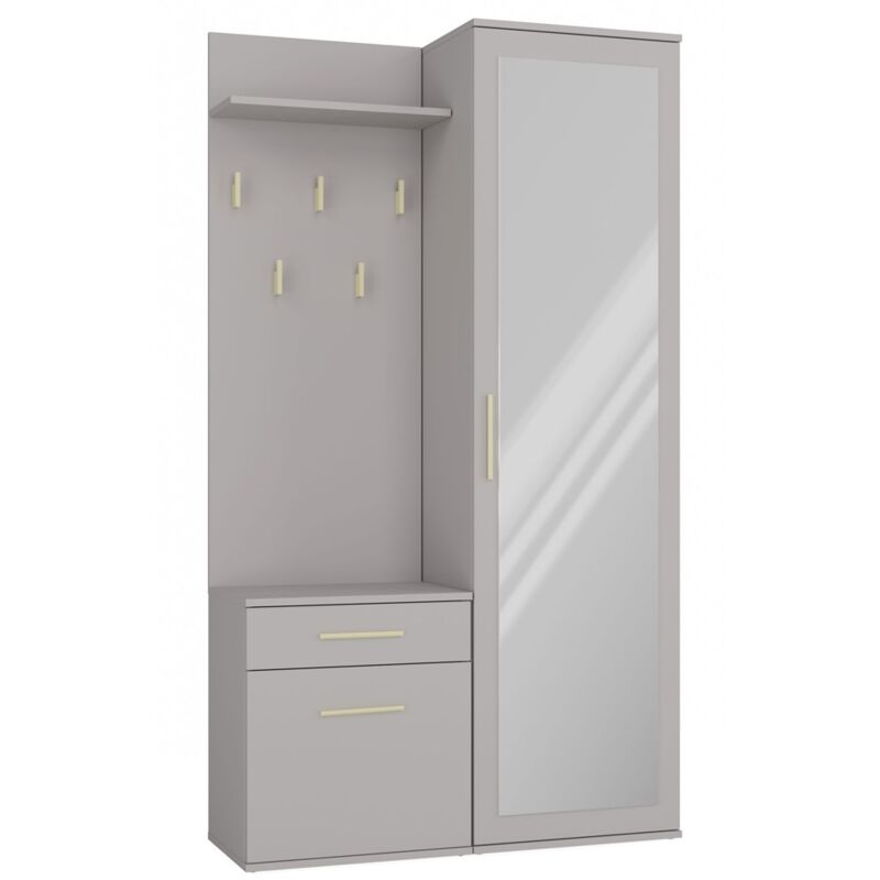 SHEILA - Vestiaire d'entrée avec miroir - Armoire + porte-manteau - Rangements chaussures - Gris