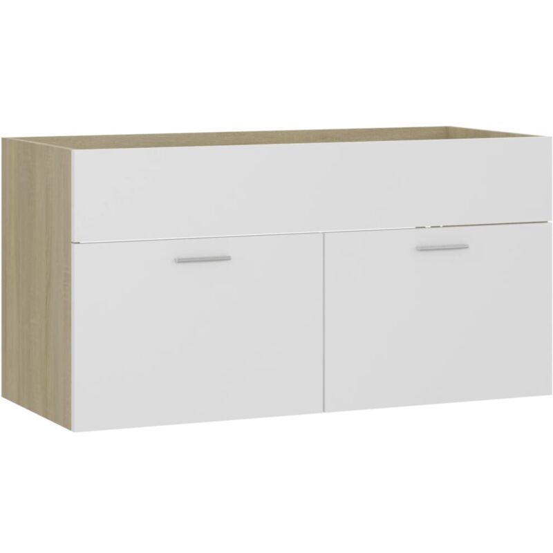 Vidaxl - Armoire d'évier Blanc et chêne sonoma 90x38,5x46 cm Aggloméré - Blanc