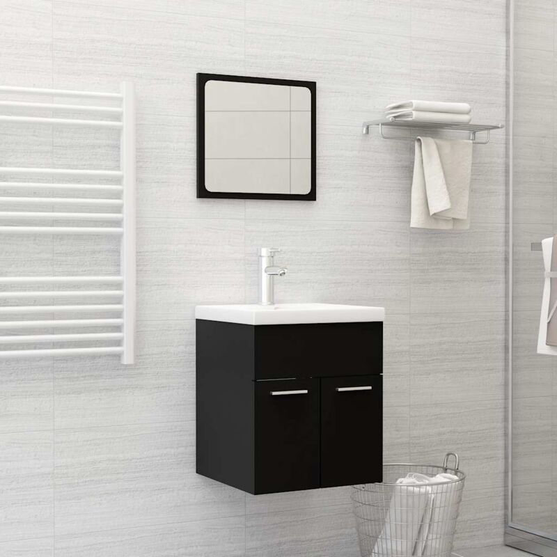 Ensemble de meubles de salle de bain 2 pcs Noir Aggloméré - Vidaxl