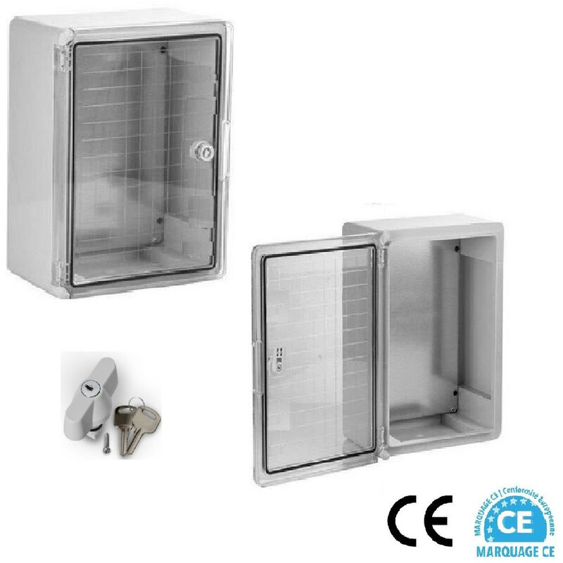 Moire électrique étanche saillie IP65 - IK10 - 280 x 210 x 130 mm + plaque de fond et 1 serrure à clés - AR