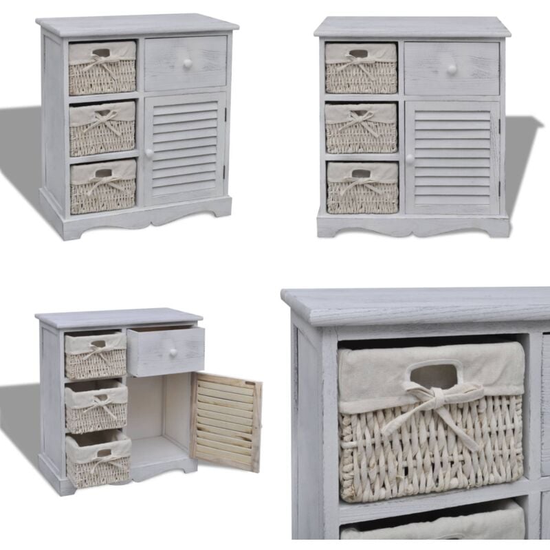 Vidaxl - Armoire en bois 3 paniers gauches en tissage Blanc - Meuble De Rangement - Armoire - Meuble Blanc - Armoire Campagne - Rangement Maison