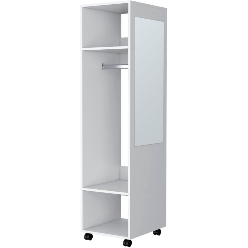 Tuhome Concept - Armoire en mélamine Kronospan, trois étagères, tringle à vêtements et miroir inclus, Blanc, 160 cm x 40 cm x 48 cm