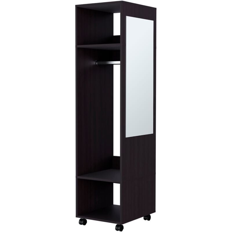 Tuhome Concept - Armoire en mélamine Kronospan, trois étagères, tringle à vêtements et miroir inclus, Noir, 160 cm x 40 cm x 48 cm