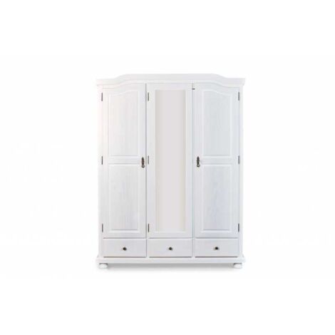 Armoire en pin massif blanc 3 portes 3 tiroirs – Dimensions 180x120x50 cm – Rangement élégant pour chambre ou couloir – Inter Link