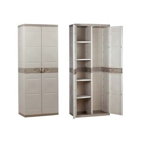 Armoire en plastique avec 4 étagères et porte-balai 70x44x176 cm beige 9204
