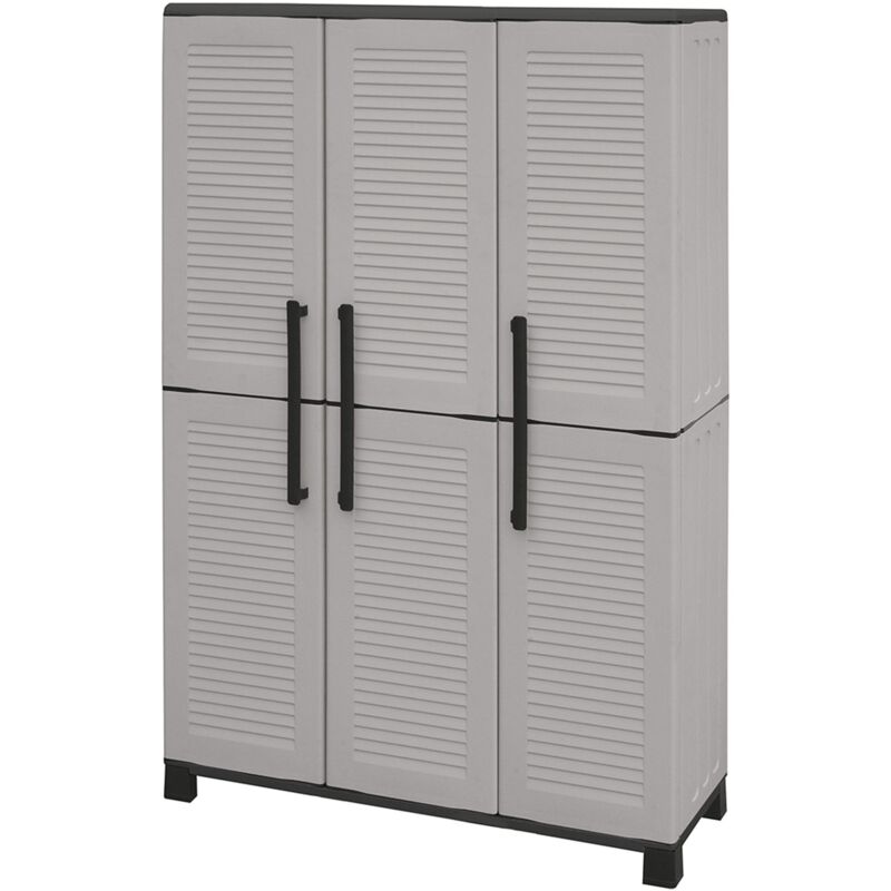 Armoire Haute En Polypropylène, Ligne Family, étagères + Porte-balais, Gris, 102 X 37 X 169 Cm