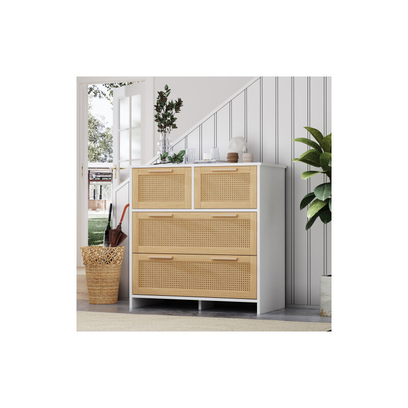 Armoire en rotin 4 tiroirs de haute qualité avec poignée en bois massif. Convient pour chambre à coucher, salon, salle à manger, couloir. Dimensions: