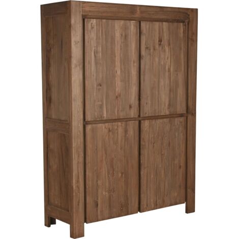 Armoire en teck recyclé naturel style minimaliste 4 portes - Teck naturel foncé chaleureux