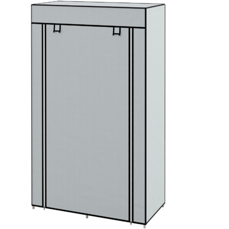 Armoire en tissu, 1 tringle, 2 tiroirs, 83 x 42,5 x 162,5 cm, grise